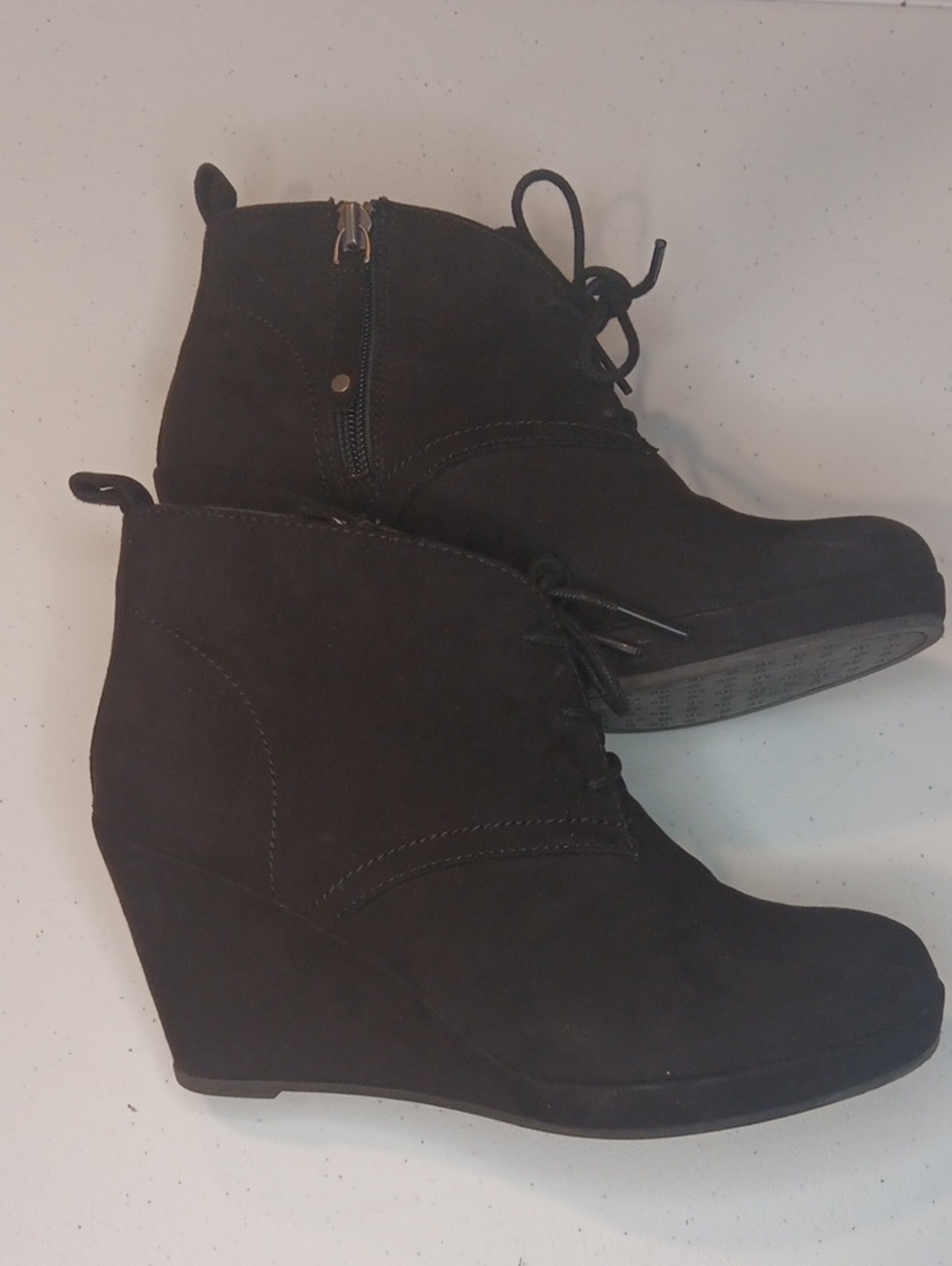 Target DV Black Zip/Lace-Up Wedge Ankle Booties